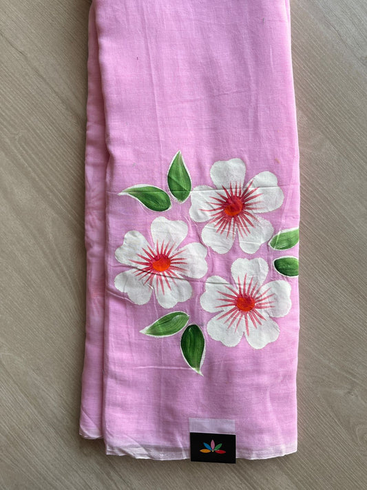 Hand Brush Printed Feather Light Mul Cotton Saree - 28369