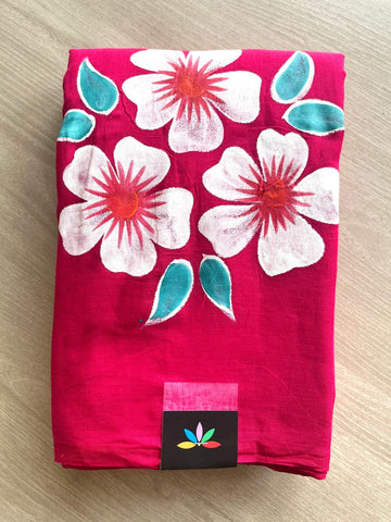 Hand Brush Printed Feather Light Mul Cotton Saree - 28371