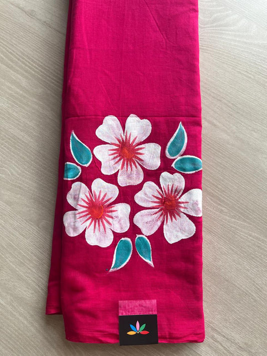 Hand Brush Printed Feather Light Mul Cotton Saree - 28371