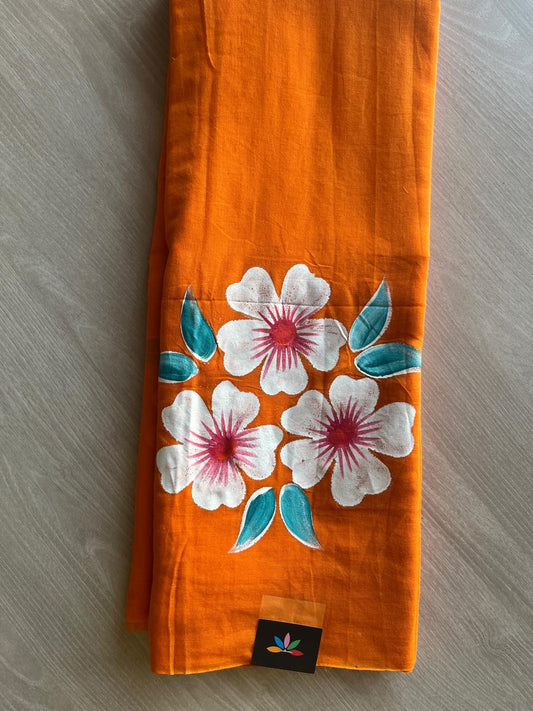 Hand Brush Printed Feather Light Mul Cotton Saree - 28373