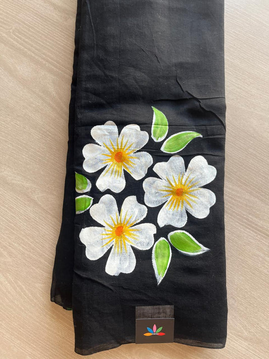 Hand Brush Printed Feather Light Mul Cotton Saree - 28375