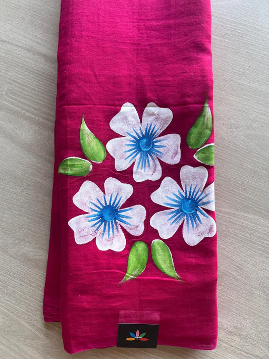 Hand Brush Printed Feather Light Mul Cotton Saree - 28377