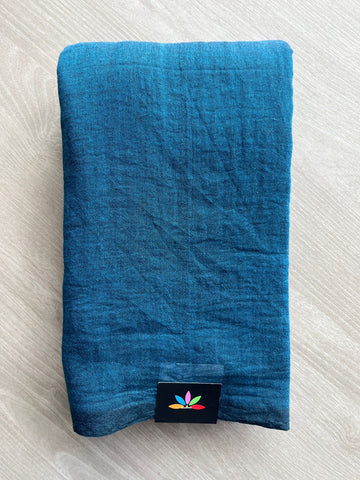 Double Tone (Azure Blue/Black) Plain Feather Light Mul Cotton Saree (Without blouse) - 31482