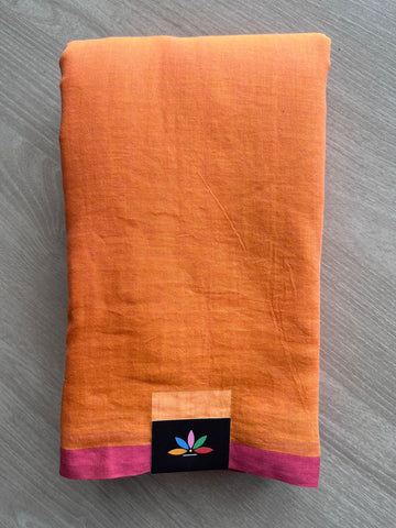 Vivid Orange Plain Feather Light Mul Cotton Saree (Without blouse) - 31483