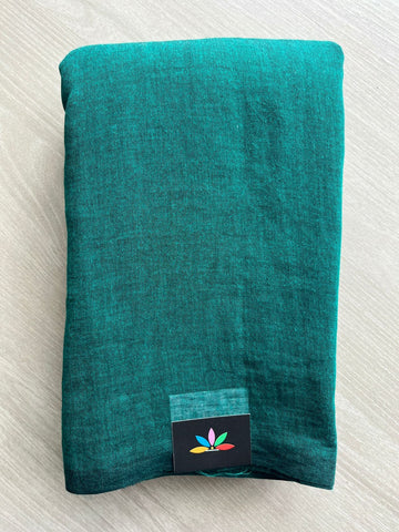 Double Tone (Bright Teal/Deep Teal) Plain Feather Light Mul Cotton Saree (Without blouse) - 31485