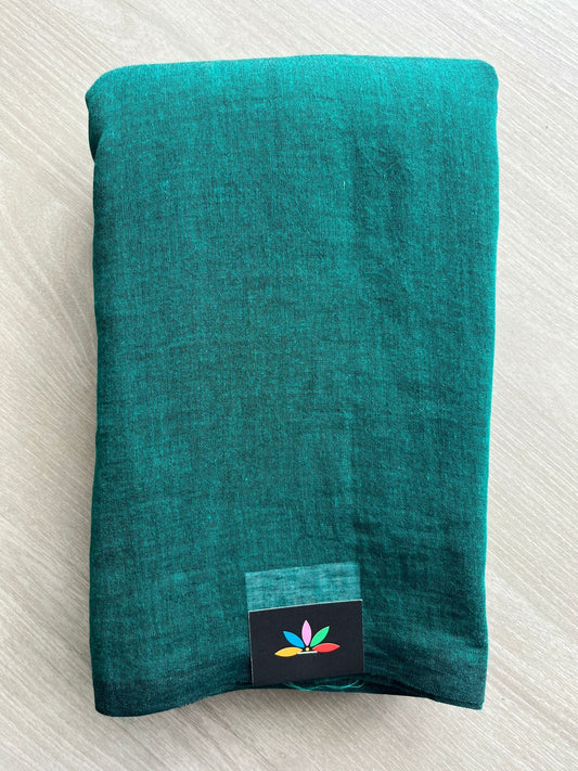 Double Tone (Bright Teal/Deep Teal) Plain Feather Light Mul Cotton Saree (Without blouse) - 31485