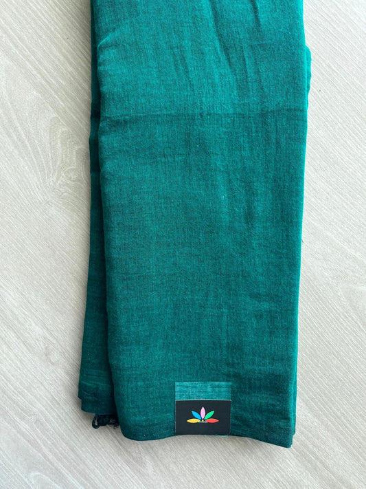 Double Tone (Bright Teal/Deep Teal) Plain Feather Light Mul Cotton Saree (Without blouse) - 31485