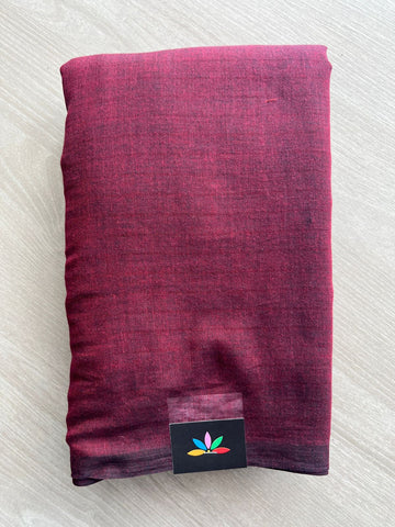 Double Tone (Deep Red/Black) Plain Feather Light Mul Cotton Saree (Without blouse) - 31486