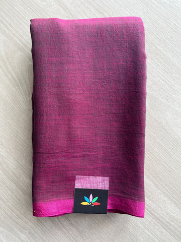 Double Tone (Vibrant Pink/Black) Plain Feather Light Mul Cotton Saree (Without blouse) - 31490
