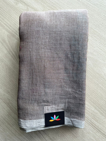 Double Tone (Steel Gray/Light Brown) Plain Feather Light Mul Cotton Saree (Without blouse) - 31495