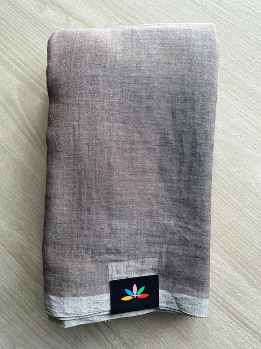 Double Tone (Steel Gray/Light Brown) Plain Feather Light Mul Cotton Saree (Without blouse) - 31495