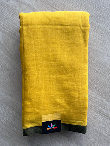 Mustard Gold Plain Feather Light Mul Cotton Saree (Without blouse) - 31502