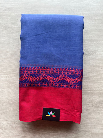 Lapis Blue Contrast Border Bengal Soft Cotton Saree (Without Blouse) -32798-32800