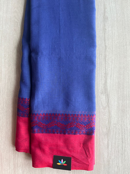 Lapis Blue Contrast Border Bengal Soft Cotton Saree (Without Blouse) -32798-32800