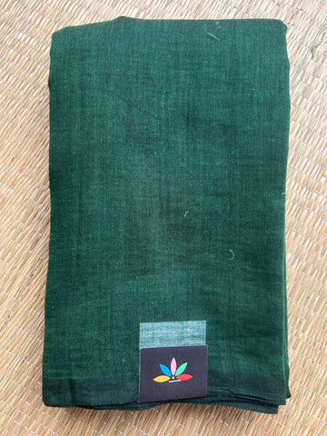 Double Tone (Forest Green/Black) Plain Feather Light Mul Cotton Saree (Without blouse) - 32862