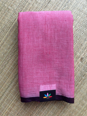 Double Tone (Bright Pink/White) Plain Feather Light Mul Cotton Saree (Without blouse) - 32863