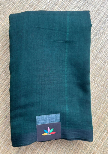 Double Tone (Teal Green/Black) Plain Feather Light Mul Cotton Saree (Without blouse) - 32865