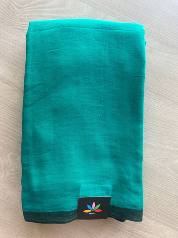 Aqua Green Plain Feather Light Mul Cotton Saree (Without blouse) - 32867