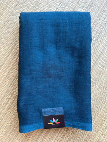 Double Tone (Teal Blue/Black) Plain Feather Light Mul Cotton Saree (Without blouse) - 32871_32872