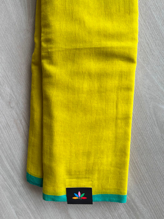 Bright Yellow Plain Feather Light Mul Cotton Saree (Without blouse) - 32873_32874