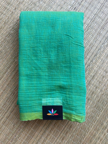 Double Tone (Aquamarine Green/Parrot Green) Plain Feather Light Mul Cotton Saree (Without blouse) - 32877_32878
