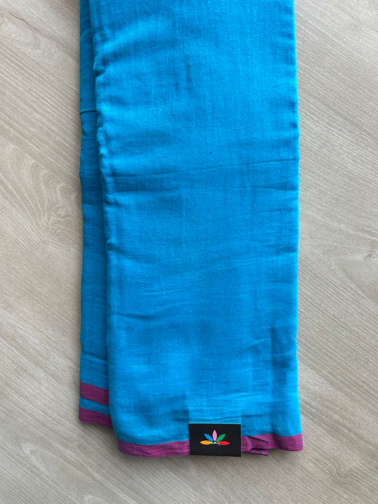 Science Blue Plain Feather Light Mul Cotton Saree (Without blouse) - 32883_32884