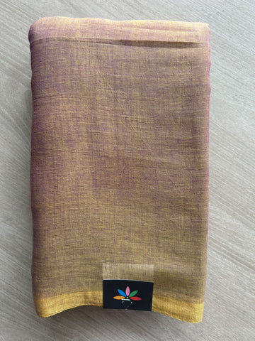 Double Tone (Lavender/Golden) Plain Feather Light Mul Cotton Saree (Without blouse) - 32887_32888