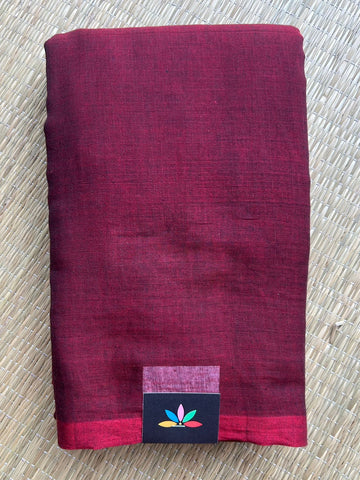Double Tone (Reddish Maroon/Black) Plain Feather Light Mul Cotton Saree (Without blouse) - 32889_32890