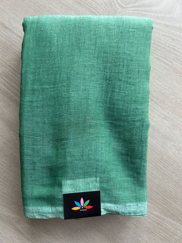 Double Tone (Teal Green/Aqua Blue) Plain Feather Light Mul Cotton Saree (Without blouse) - 32891_32892