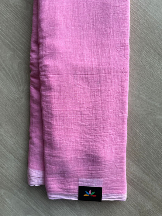 Light Orchid Shade Plain Feather Light Mul Cotton Saree (Without blouse) - 32895_32896