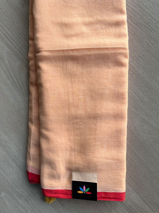 Light Peach Plain Feather Light Mul Cotton Saree (Without blouse) - 32900_32902