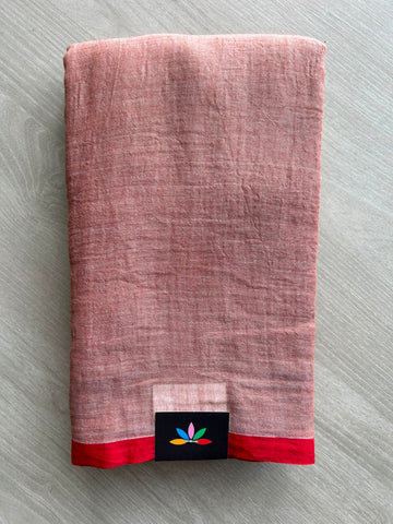 Double Tone (Burnt Umber/Light Beige) Plain Feather Light Mul Cotton Saree (Without blouse) - 32906_32908