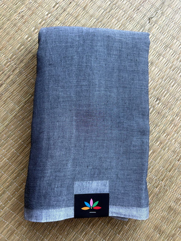 Double Tone (Steel Gray/Black) Plain Feather Light Mul Cotton Saree (Without blouse) - 32910