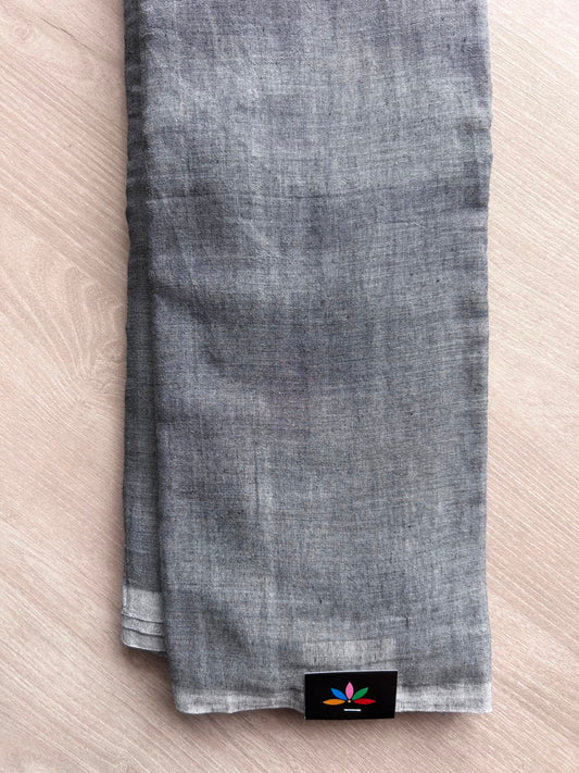 Double Tone (Steel Gray/Black) Plain Feather Light Mul Cotton Saree (Without blouse) - 32910