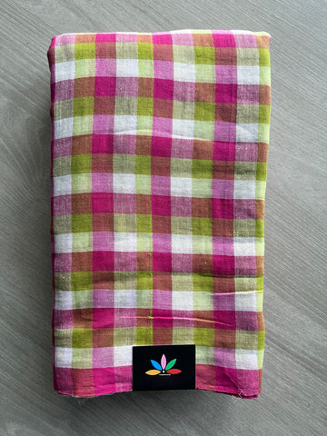 Checked Light Mul Cotton Saree (Without blouse) - 32915_32916