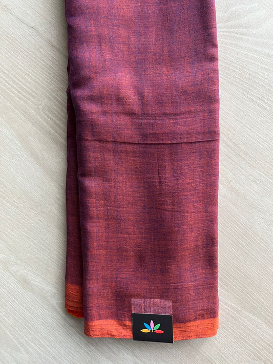 Double Tone (Marron/Rust Orange) Plain Feather Light Mul Cotton Saree (Without blouse) - 32935_32936