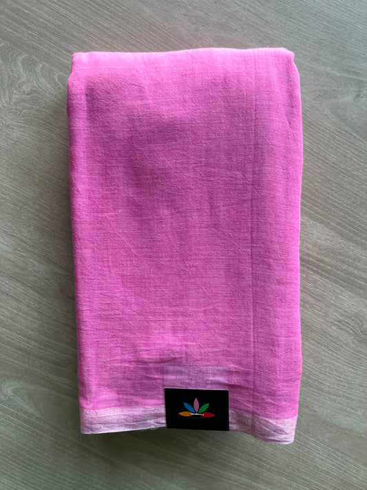 Ultra Pink Plain Feather Light Mul Cotton Saree (Without blouse) - 32947-32948