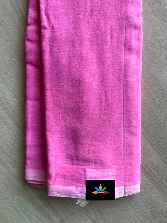 Ultra Pink Plain Feather Light Mul Cotton Saree (Without blouse) - 32947-32948