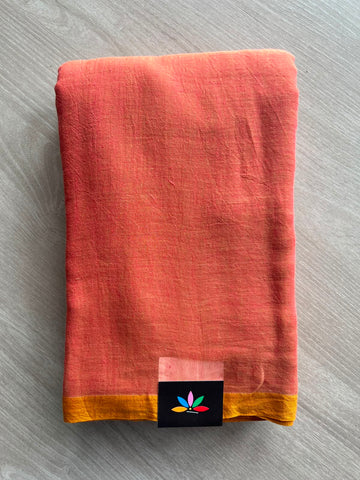 Double Tone (Dusty Rose/Golden Yellow) Plain Feather Light Mul Cotton Saree (Without blouse) - 32953-32954