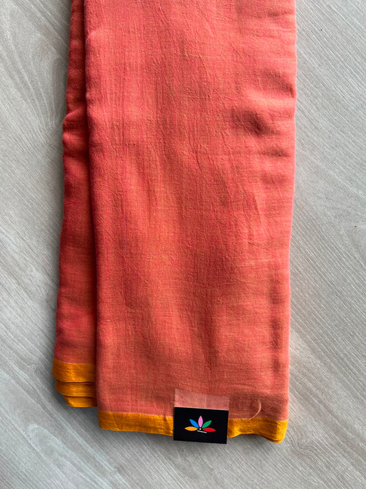 Double Tone (Dusty Rose/Golden Yellow) Plain Feather Light Mul Cotton Saree (Without blouse) - 32953-32954