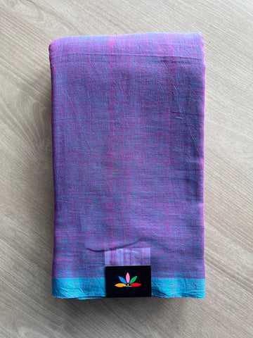 Double Tone (Azure Blue/Magenta Pink) Plain Feather Light Mul Cotton Saree (Without blouse) - 32957-32958