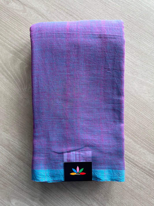Double Tone (Azure Blue/Magenta Pink) Plain Feather Light Mul Cotton Saree (Without blouse) - 32957-32958