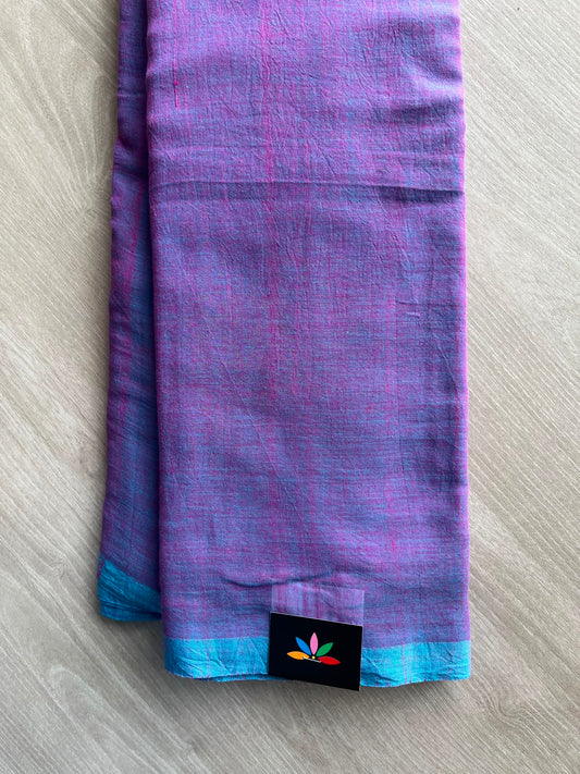 Double Tone (Azure Blue/Magenta Pink) Plain Feather Light Mul Cotton Saree (Without blouse) - 32957-32958