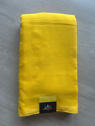 Bright Yellow Plain Feather Light Mul Cotton Saree (Without blouse) - 32959-32960