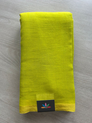 Bright Olive Shade Plain Feather Light Mul Cotton Saree (Without blouse) - 32961-32962