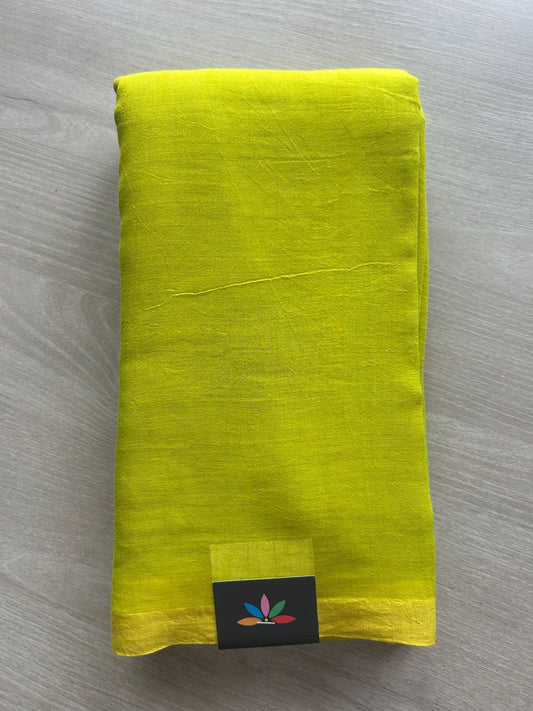 Bright Olive Shade Plain Feather Light Mul Cotton Saree (Without blouse) - 32961-32962