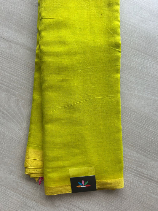Bright Olive Shade Plain Feather Light Mul Cotton Saree (Without blouse) - 32961-32962