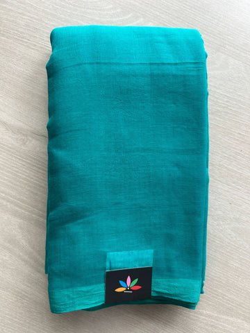 Teal Blue Plain Feather Light Mul Cotton Saree (Without blouse) - 32965-32966