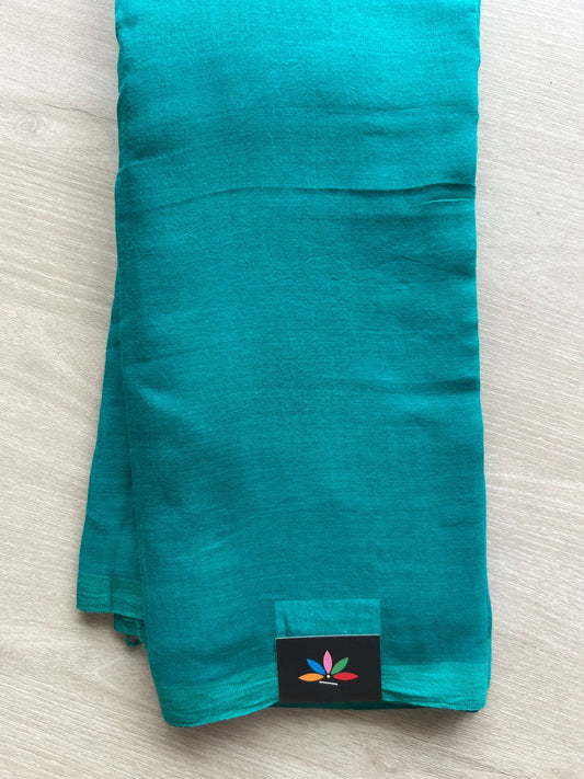Teal Blue Plain Feather Light Mul Cotton Saree (Without blouse) - 32965-32966