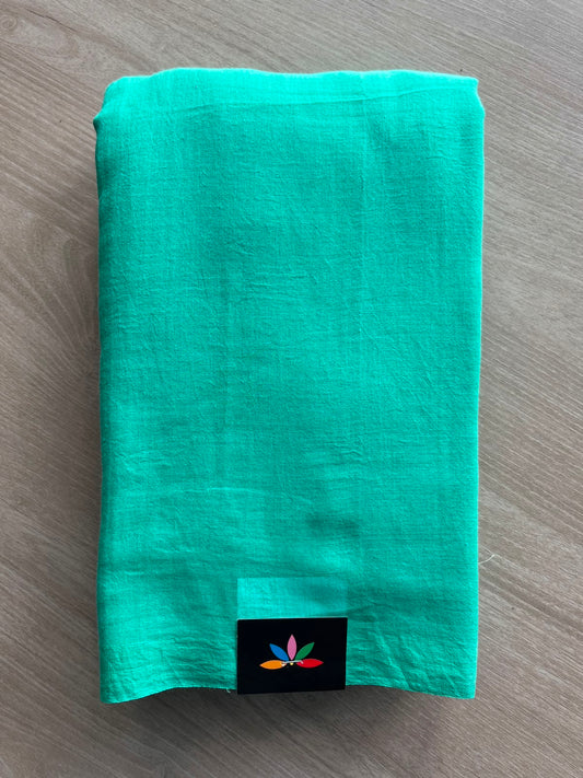 Light Sea Green Plain Feather Light Mul Cotton Saree (Without blouse) - 32973-32974
